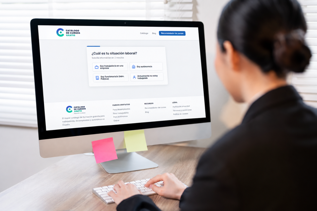 Persona utilizando el Recomendador de cursos gratis para encontrar formación según su perfil e intereses